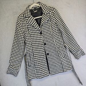 Joujou‎ Coat Womens M Wool Houndstooth Tweed Waterproof Lining Preppy Academia